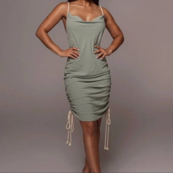 NEW JLUXLABEL BAHARI RUCHED LINEN DRESS - M - Picture 1 of 6